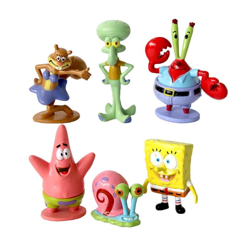 6 SpongeBob Squarepants PVC Action Figure set Patrick Star Dolls Toy Cake Topper 