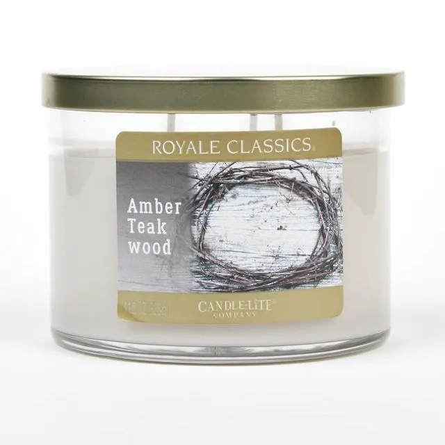 CandleLite Company 3Wick Candle Royale Classics AMBER TEAK WOOD 11.5