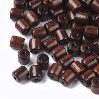 50pc Natural Wood Beads Waxed Wooden Beads Dyed Column Saddle Brown 7x6mm Hole: 1.5mm