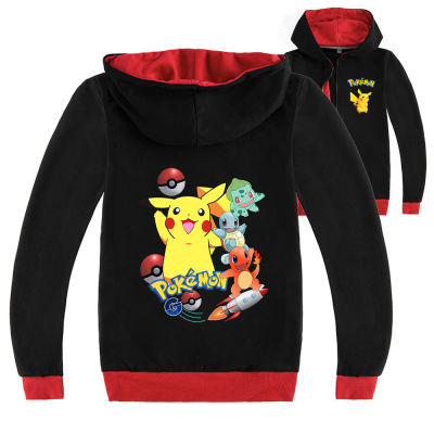 Pokémons Cotton + Polyester Kid S Clothing 3-16 Yrs Spring And Autumn Boy S Hooded Zipper Sweater Long Sleeve Jacket For Boys 15 Years Old Girls Black/grey