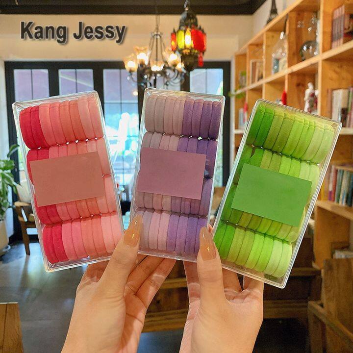 kang-jessy-ชนิดบรรจุกล่องสีลูกกวาดไม่ทำร้ายเส้นผมเส้นเล็กไม่มีรอยต่อเชือกมัดผมเด็กยางยืดสูงยางรัดผมเด็กผู้หญิง