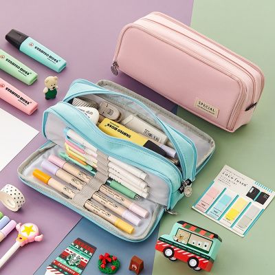 Creative Double Face Pencil Bag Pen Case Special Macaron Color Dual Side Canvas Storage Pouch Stationery School Travel Gift