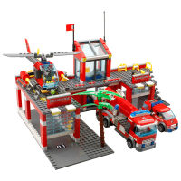 New 774pcs 8051 City Fire Station Truck Helicopter Firefighter minis Building Blocks Bricks Toys brinquedos toys for children
