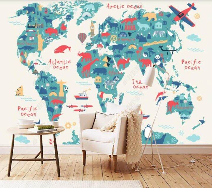 Papel de parede Cartoon version of the world map children's room 3d
