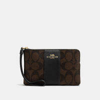 Coach F58035 Corner Zip Wristlet In Signature Canvas (IMAA8) กระเป๋าคล้องมือ สี Im/Brown/Black