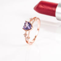 Heart shaped amethyst zircon ring, female heart shaped purple diamond rose gold ring jewelry 9RWJ