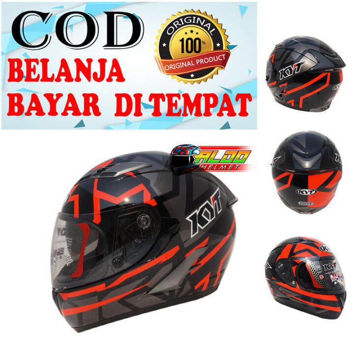 KYT FALCON DOUBLE VISOR MOTIF FASTER BLACK RED HELM KYT FULL FACE CEWEK COWOK ORIGINAL / JUAL