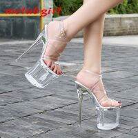 MCUBLGIRL Ladies Stiletto Shoes Crystal Transparent Sexy Fashion Sandals 19cm Heel 9cm Platform WZ