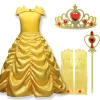 2021 Cosplay Belle Princess Dress Girls Dresses For Beauty And The Beast Kids Party Clothing Magic Stick Crown Children Costume