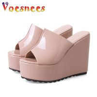 【CC】﹍❒✒  2022 High-heeled Slippers Platform Slides Wedge Sandals New Color 12CM Heel Shoes