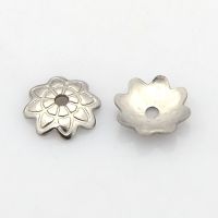 100pc 8-Petal 304 Stainless Steel Flower Bead Caps Stainless Steel Color 7x1.5mm Hole: 1mm