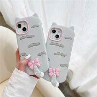 {Doudou Plush} เคสโทรศัพท์ซิลิโคนนิ่มโบว์ปมสีชมพูหู3D สุดตลกสำหรับ Iphone 14 Pro Max 11 12 Pro 13Pro Max กรอบกันกระแทกแบบนิ่ม