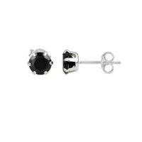 ต่างหูผู้หญิง/ผู้ชาย เงินแท้ 925 Sterling Silver Earring ฝังพลอยสีดํา Black Cubic Zirconia RS 6mm