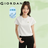 GIORDANO ผู้หญิง เทคโนโลยีขั้นสูงความรู้สึกเย็นน้ำแข็งออกซิเจนเย็นเสื้อยืดคอกลมปักลายหมีแพนด้าถัก Free Shipping 05323417