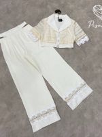 P014-027 PIMNADACLOSET - Lace Crop Top With Wide Leg Pants