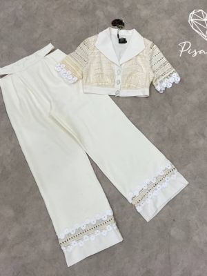 P014-027 PIMNADACLOSET - Lace Crop Top With Wide Leg Pants