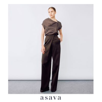 [asava aw22] Asava wrapped pants กางเกงผู้หญิง อาซาว่า ขายาว เอวสูง ตกแต่งผ้าด้านหน้า ซิปหลัง
