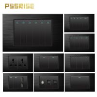 PSSRISE L06สหรัฐมาตรฐานผนังสวิทช์ซ็อกเก็ตทีวีโทรศัพท์คอมพิวเตอร์ USB เต้าเสียบไฟฟ้าสีดำอลูมิเนียมแผงสวิทช์ออด118*72มิลลิเมตร