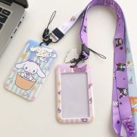 WJLIA เคสลายแมวนักเรียนหญิงเครดิตไอดีการ์ดคิตตี้บัตรธนบัตรเมโลดี้บัตรการ์ตูนบัตรผู้ถือบัตรขาตั้งสายคล้องมือเคสใส่บัตร Kuromi