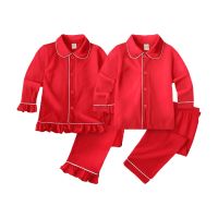 Solid Red Toddler Kids Christmas Pyjamas Long Sleeve Shirts+Pants Boys Girls First Christmas Festival Gift Suit Xmas Sleepwear