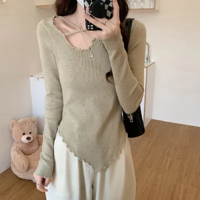 [COD] Knitted sweater autumn and winter Korean version of the slim-fit inner knitted irregular fungus edge bottoming