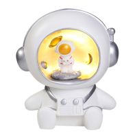 Cute Cartoon Astronaut Night Light Decoration Figurine with Piggy Bank Function Space Themed Desktop Ornament for