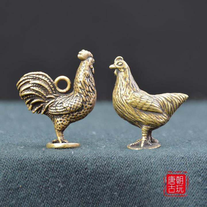 ของเก่าพื้นบ้าน-bronzes-ขนาดเล็กโชคดีไก่แจ้คู่ของของแข็งขนาดเล็ก-bronzes-เครื่องประดับแนวคิดศิลปะทองแดงย้อนยุค