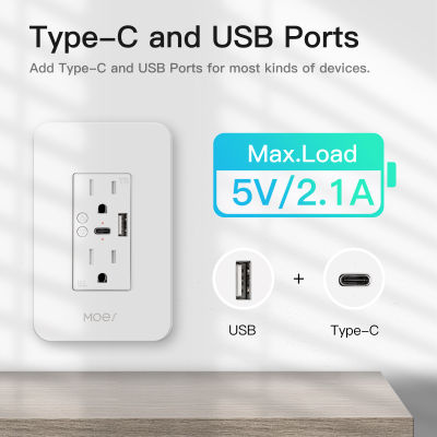 Tuya Smart Home WiFi US สมาร์ทซ็อกเก็ตปลั๊กคู่ App Timing รีโมทคอนล USB Typec Partition Control Wall Socket สำหรับ Alexa