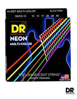 DR Strings สายกีตาร์ไฟฟ้า แบบเรืองแสง เบอร์ 10 สายเคลือบ สีรุ้ง รุ่น NMCE-10 (Medium, 10-46) ** Made in USA **