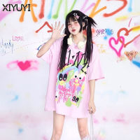 XIYUYI เสื้อยืดแขนสั้นน่ารักและหวานสำหรับผู้หญิง,เสื้อแขนแขนสั้นคอกลมทรงหลวมดีไซน์ Cewek Seksi ฤดูร้อน