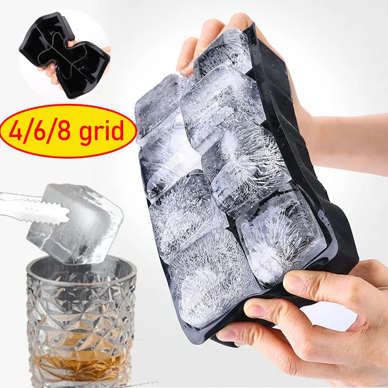 4/6/8/15 Grid Big Ice Tray Mold Giant Jumbo Large Food Grade Silicone Ice  Cube Square Tray Mold DIY Ice Maker Ice Cube Tray