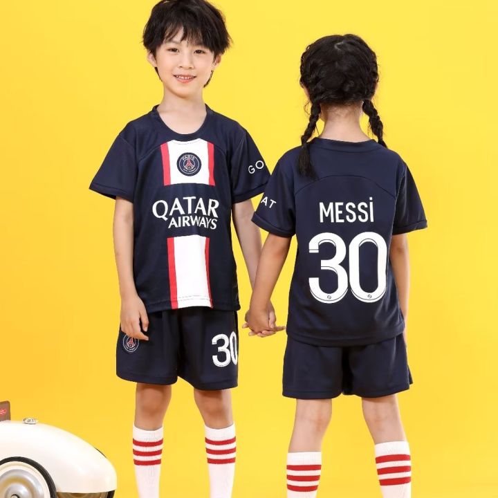 22-23-new-season-paris-barcelona-ronaldo-messi-jersey-for-kids-top-shorts-one-set-boys-girls-soccer-clothes-kits