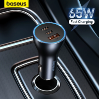 Baseus Car Charger 65W USB + Type C + Type C Port QC Fast Charging สำหรับชาร์จโทรศัพท์ในรถยนต์สำหรับ Huawei Xiaomi IPhone 13 12 Samsung