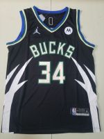 เสื้อบาสเก็ตบอลบุรุษ Giannis Antetokounmpo Milwaukee Bucks 2022-23 City Edition เสื้อแข่งสีดำ Swingman ของแท้