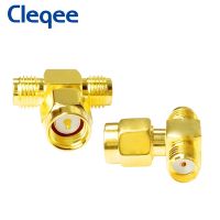 JXSINONE T SMA Male Plug To 2 SMA Female Jack Adapter RF Coaxial Connector 3 Way Splitter Antenna Converter Gold Plated Brass