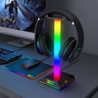 RGB Headphone Stand Dual USB Ports New Gaming Headset Holder Port Touch Control Strip Light Desk Hanger Earphone Accessories