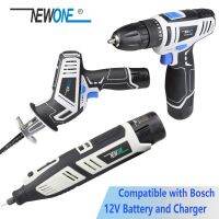 NEWONE 12V Grinding and Polish Electric Rotary Tool 2-Speed Drill Reiprocating saw compatible with Bosch battery charger Combo