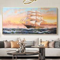 Large Abstract Nautical Seascape Oil PaintinHand Painted Ocean Sailboat Landscape City Paintings Living Room Wall Art Home Decor Drawing Painting Supp