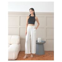 YNO Pinstripe linen look relaxed trousers กางเกงขายาวเอวยางยืดลายทางผ้าลินิน 27156