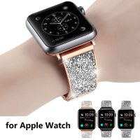 [HOT JUXLLKBKOW 514] Bling สร้อยข้อมือนาฬิกาสำหรับ Apple Watch 7 41มม. 45มม. สายนาฬิกาโลหะ Dressy สำหรับ IWatch SE Series 6/5/4/3สายนาฬิกา44มม. 40มม.