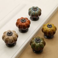 Ceramic Single Hole Pumpkin Handles Drawer Pulls Kitchen Cabinet Knobs Cupboard Door Handles Wardrobe Furniture Handle Door Hardware Locks