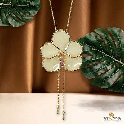 Royal Orchid สร้อยคอปรับขนาดได้จากดอกแวนด้าของจริง สีครีมตัดขอบทอง