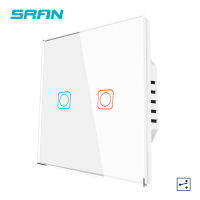 SRAN EU Wall Sensor Switch, 110-250V 350W Crystal Glass Panel With Led 2Gang 2Way Touch Switch For Stairs And Interrupted 82*82