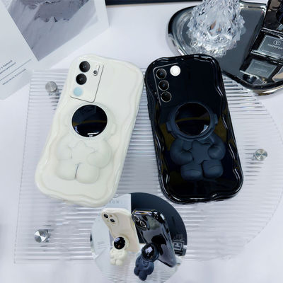 Phone Case เคส VIVO V29 Pro V29e V27 V27e Y35 V25e V25 5G ยอดนิยมเคสขาตั้งซ่อนรูปนักบินอวกาศสุดเท่ VIVOV29 5G สีทึบขอบครีมกรอบป้องกันเลนส์2023แบบนิ่ม