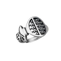 S925 pure silver purse ring female man abacus beads a sex bag single index finger ring opening silver restoring ancient ways ring —D0517