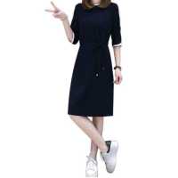 Rui green Korean version Women dress Casual Dress Middle Sleeves Waist Strap Fashion Dress