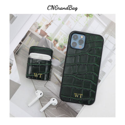 Customized Crocodile Pattern Leather Case For Airpods 1 2 pro Protective Cover For Airpods Leather Cover For Iphone 12 13 ProMax