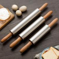 Useful Pastry Roller Labor-saving Bakeware Stainless Steel Comfortable Grip Wooden Dough Rolling Pin Bread  Cake Cookie Accessories