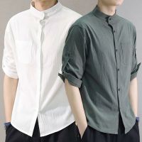 CODDian Zhen ✦MOLLGE✦ Summer Korean Fashion Handsome Linen Shirt Men Cotton Cropped Short sleeved Shirt baju kemeja lelaki lengan pendek