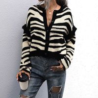 ❡✉ Print Ladies Cardigan Knitted Coat Fashion Woman Sleeve O Neck Korean Thick Sweater Loose Jacket Streetwear